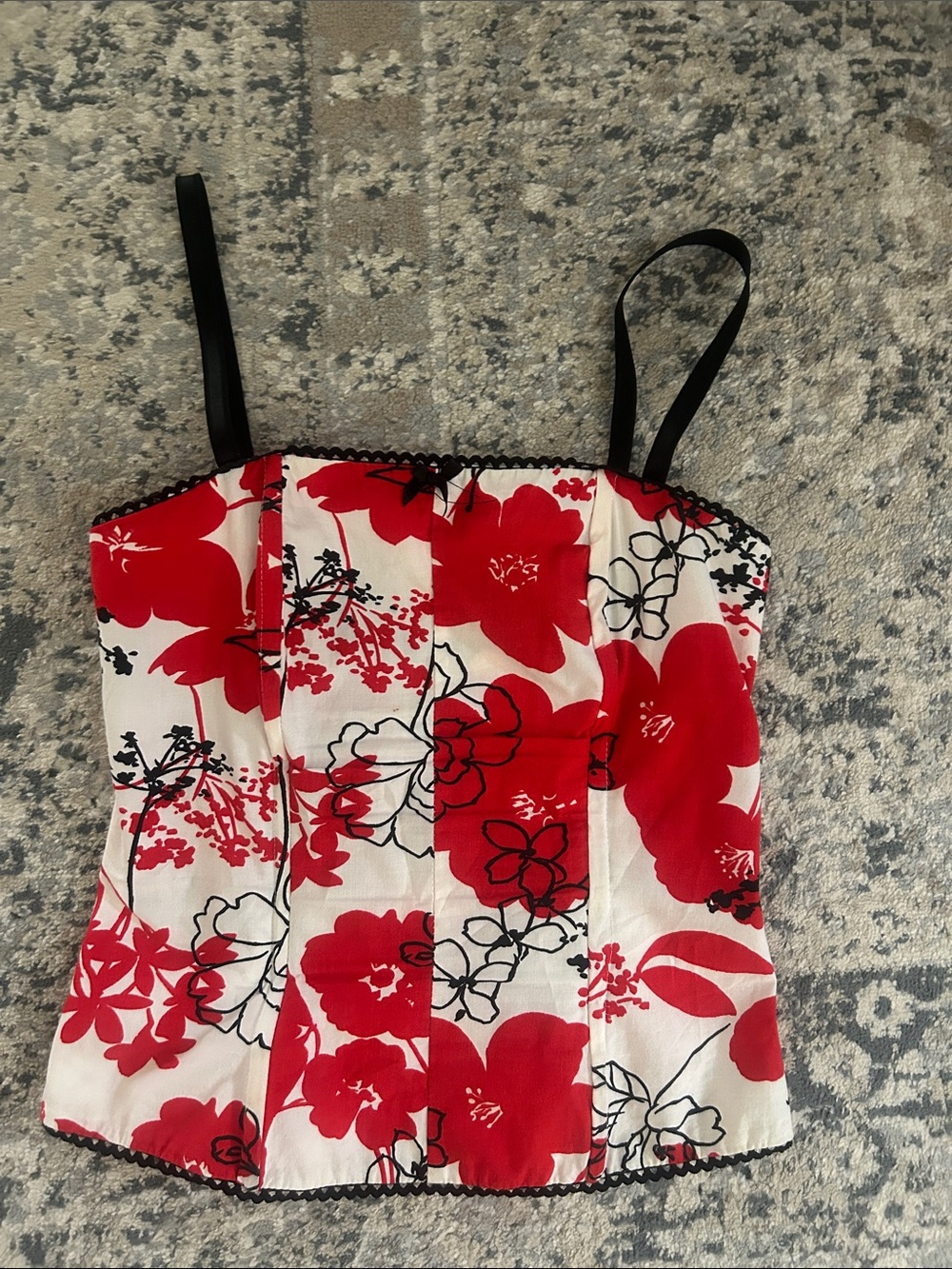 River Island Red and White Floral Corset Top